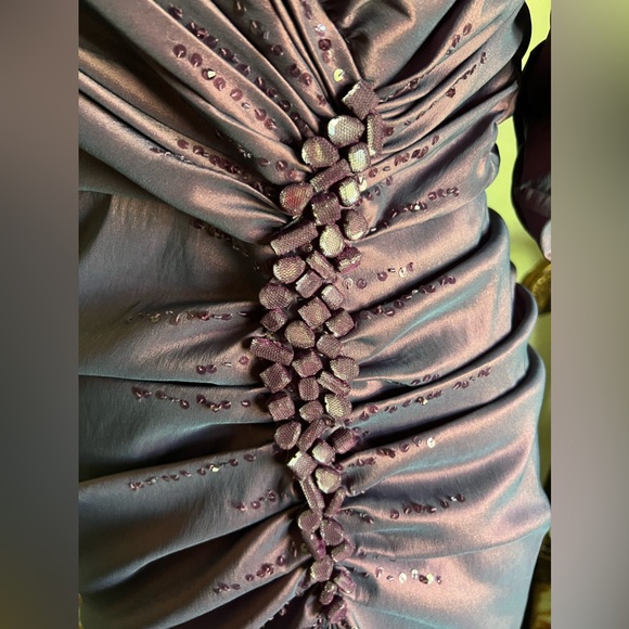 NWT Tadashi Shoji Ruched Beaded Purple Long Maxi Formal MOB Dress ~ Sz 12 - Picture 4 of 16